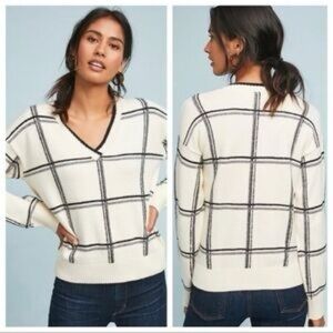 Anthropologie Moth Window Pane V-Neck Sweater